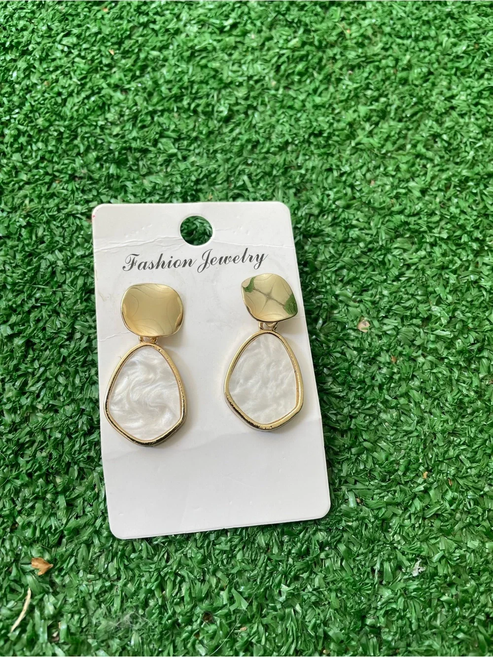 Fashion Jewelry Gold Tone Earrings with White Teardrop Accents